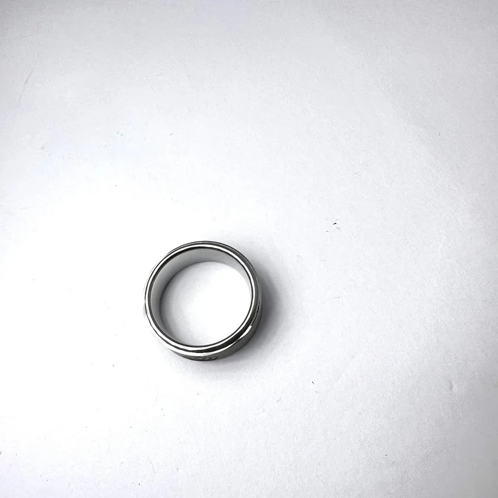 Gunmetal Tungsten Crown Engraved Ring Mens 7.5 Flat Edge Wedding Band King Faith